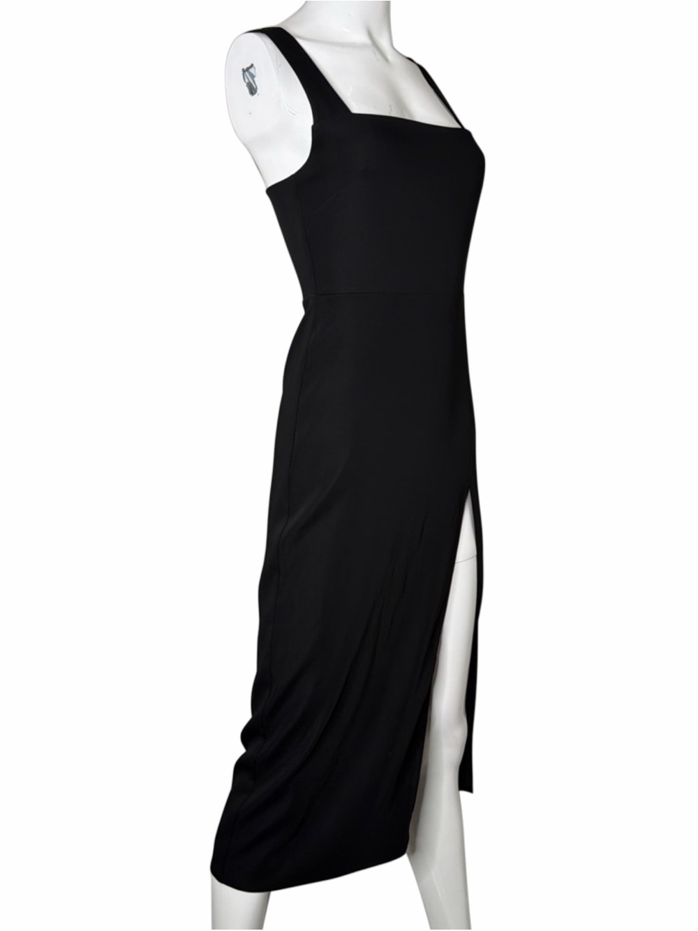 Aritzia Babaton Black Square-Neck Midi Dress With Thigh Slit Minimalist 0
